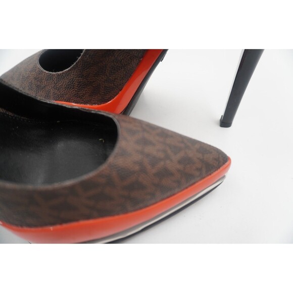 MICHAEL KORS Keke Signature Brown Logo Pump Platform Heel Ankle Strap Size 9.5 M - Picture 11 of 16